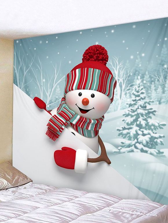 Tapisserie Murale Pendante Art Décoration Bonhomme de Neige et Arbre de Noël Imprimés - multicolor W79 X L71 INCH