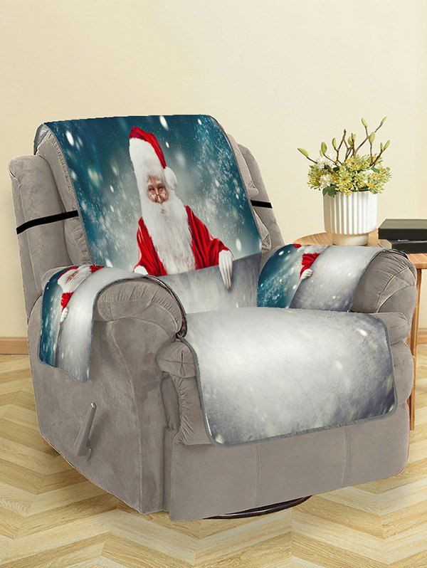 

Christmas Santa Claus Snow Patterned Couch Cover, Gray cloud