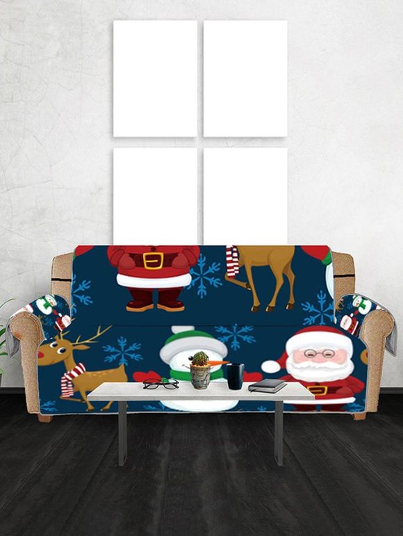 Housse de Canapé de Noël Motif de Bonhomme de Neige Cerf et de Père Noël - Ardoise bleue foncée THREE SEATS
