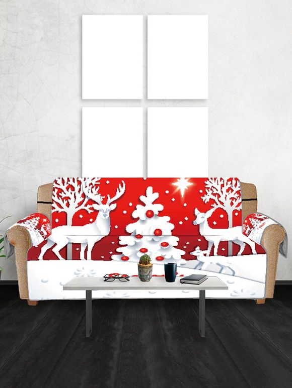 Housse de Canapé de Noël Motif de Sapin de Noël - Rouge Saint Valentin THREE SEATS
