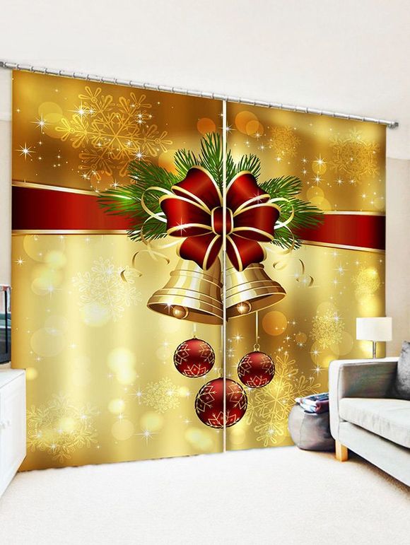 Rideaux de Fenêtre Motif Boule de Noël Clochette et Nœud Papillon 2 Panneaux - multicolor W33.5 X L79 INCH X 2PCS