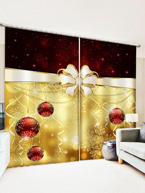 Rideaux de Fenêtre Motif Boule de Noël Flocon de Neige et Nœud Papillon 2 Panneaux - multicolor W30 X L65 INCH X 2PCS