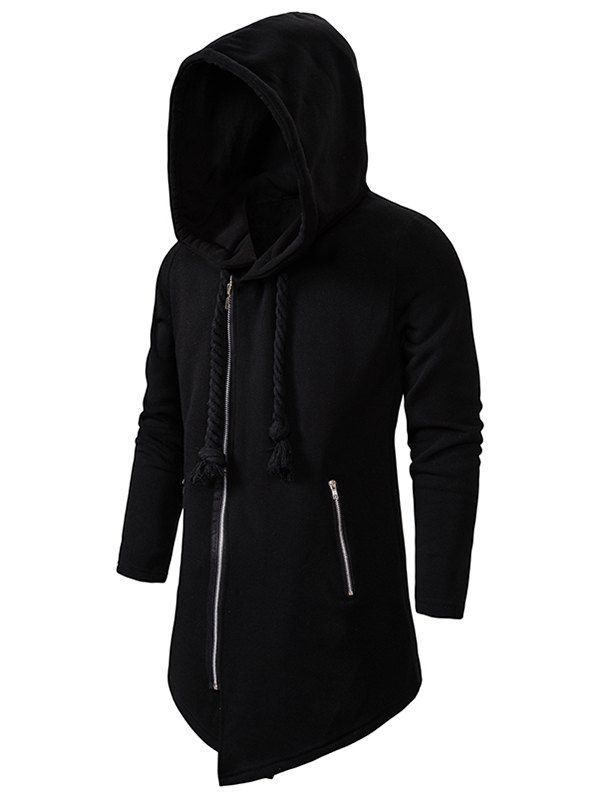 [44% OFF] 2021 Zip Up Asymmetric Fleece Gothic Hoodie In BLACK | DressLily