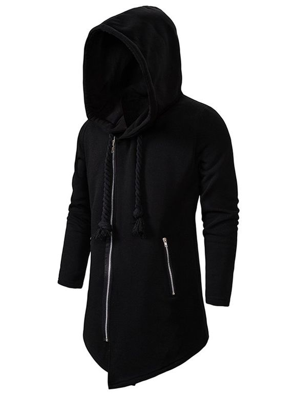 Sweat à Capuche Gothique Zippé Asymétrique en Laine - Noir XL