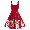 Robe Evasée Père Noël et Bonhomme de Neige Imprimés Sans Manches - Rouge M