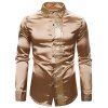 Chemise Boutonnée Brillante Panneau à Paillettes - Brun Doré 2XL