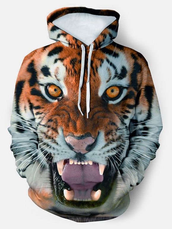 Sweat à Capuche Graphique 3D Tigre Graphique à Cordon avec Poche en Avant - multicolor S