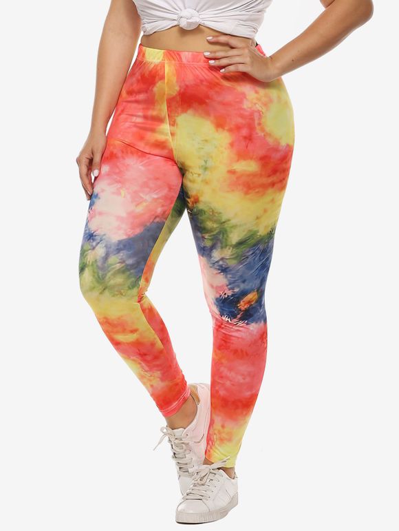 Tie Dye taille haute Pull On Leggings Taille Plus - multicolor 4X