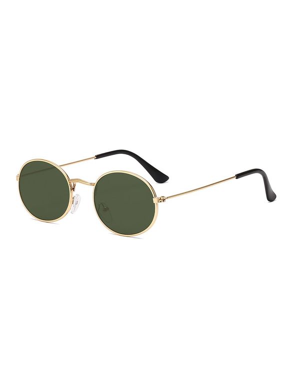 Anti UV Metal Oval Sunglasses - DARK GREEN 