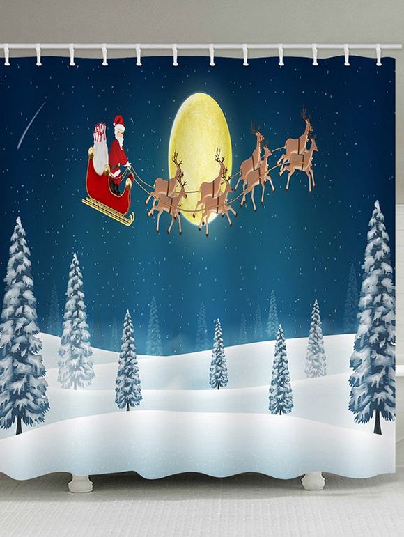 Rideau de Douche Imperméable Père Noël Lune et Traîneau Imprimés pour Salle de Bain - multicolor W59 X L71 INCH