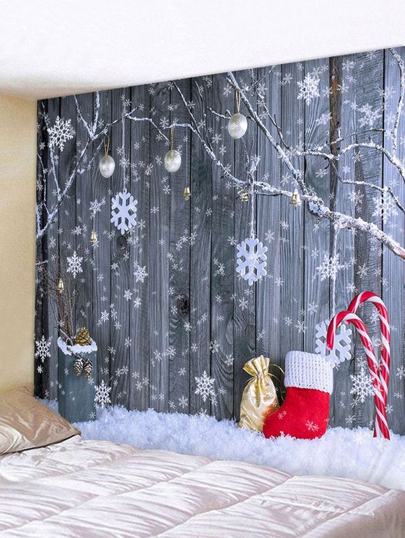 Tapisserie Murale Pendante Art Décoration Chaussettes de Noël Flocon de Neige et Grain de Bois Imprimés - multicolor W91 X L71 INCH