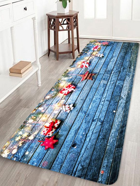 Tapis de Sol Sapin de Noël et Bois - Bleu de Soie W24 X L71 INCH