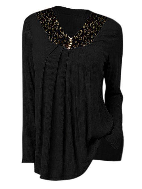 Blouse en Dentelle Contrastée de Grande Taille - Noir 2X