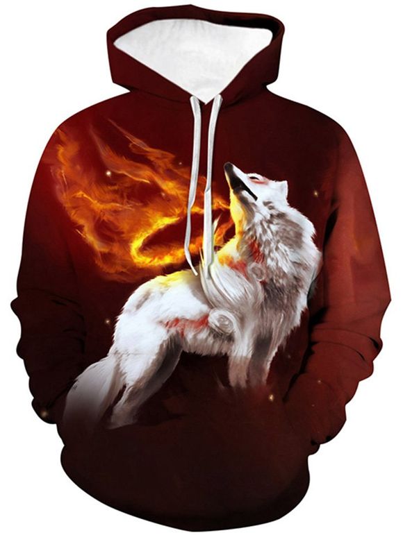 Sweat à Capuche Graphique Loup Blanc Imprimé avec Poche en Avant à Cordon - multicolor L