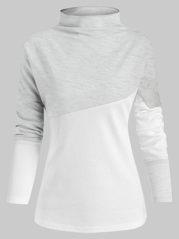 Haut Long en Blocs de Couleurs à Col Slash - Gris XL