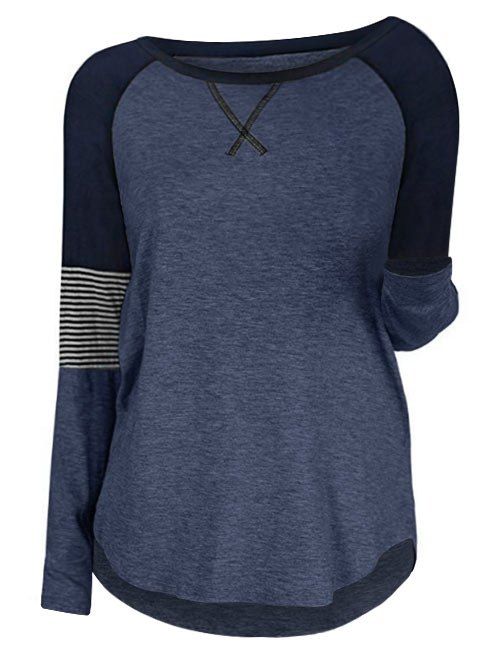 T-shirt en Couleur Contrastée Manches Raglan de Grande Taille - Cadetblue L