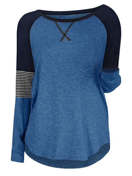 T-shirt en Couleur Contrastée Manches Raglan de Grande Taille - Bleu de Soie 1X