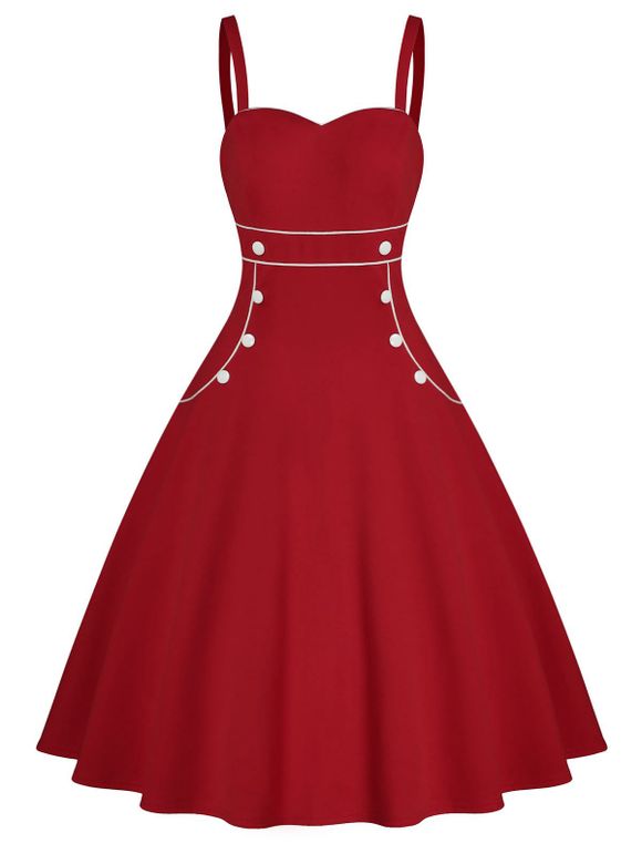Robe Liseré Contrastée Embellie de Bouton - Rouge S