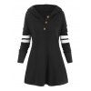 Taille Plus rayé Garniture moitié Bouton capuche T-shirt - Noir 1X