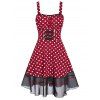 Robe Evasée Imprimée à Pois en Mousseline de Soie Sans Manches - Rouge Vineux M
