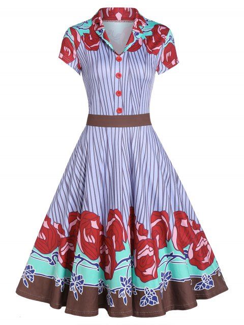 Robe Rétro Evasée à Col Châle
