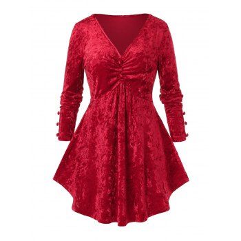 

Plus Size V Neck Long Sleeve Top, Lava red