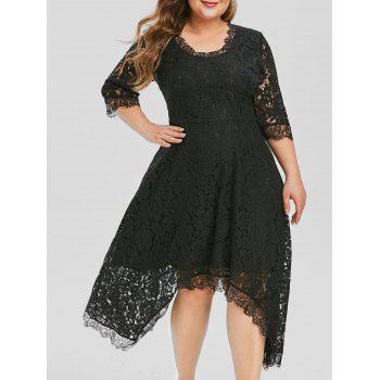 Image of Plus Size Lace Handkerchief Party Dress