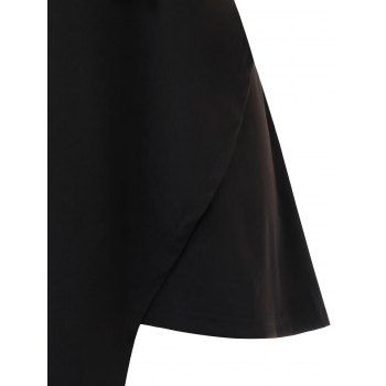 

Plus Size Surplice Mock Button Asymmetric Long Sleeve Tee, Black