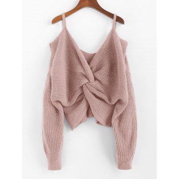 

Twisted Open Shoulder Pullover Sweater, Rose