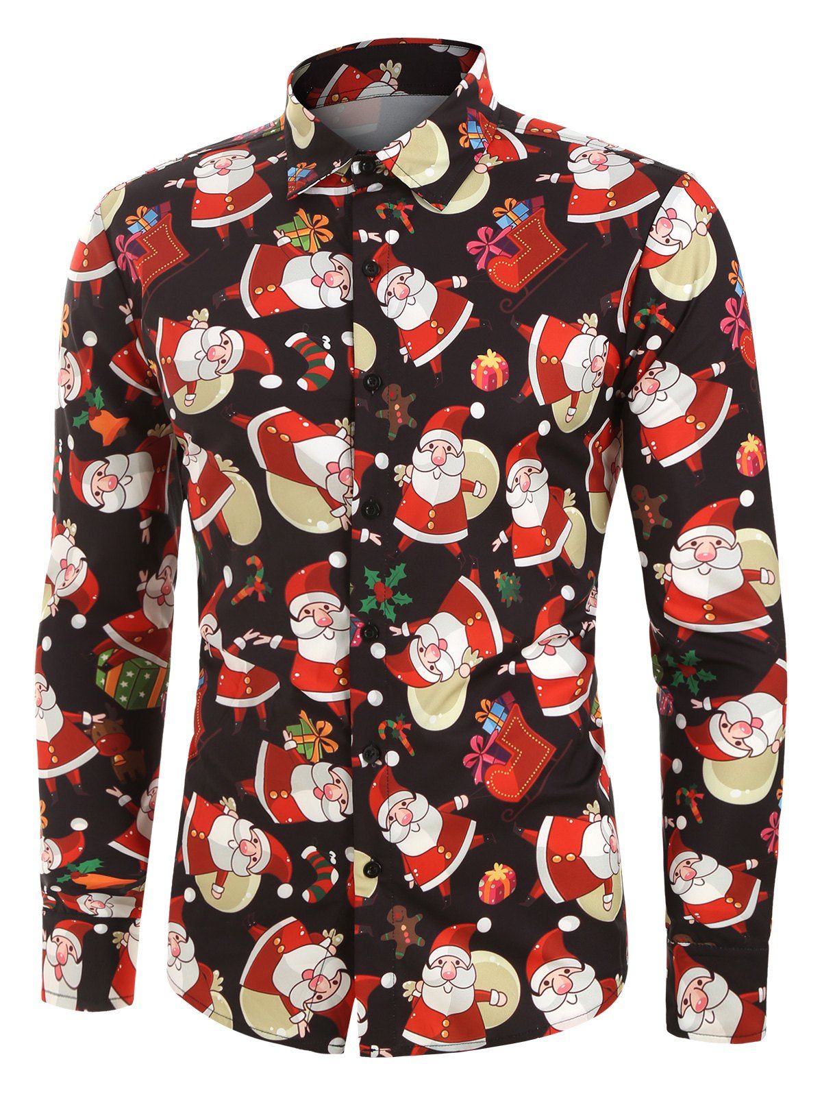 

Christmas Santa Claus Pattern Long-sleeved Shirt, Black