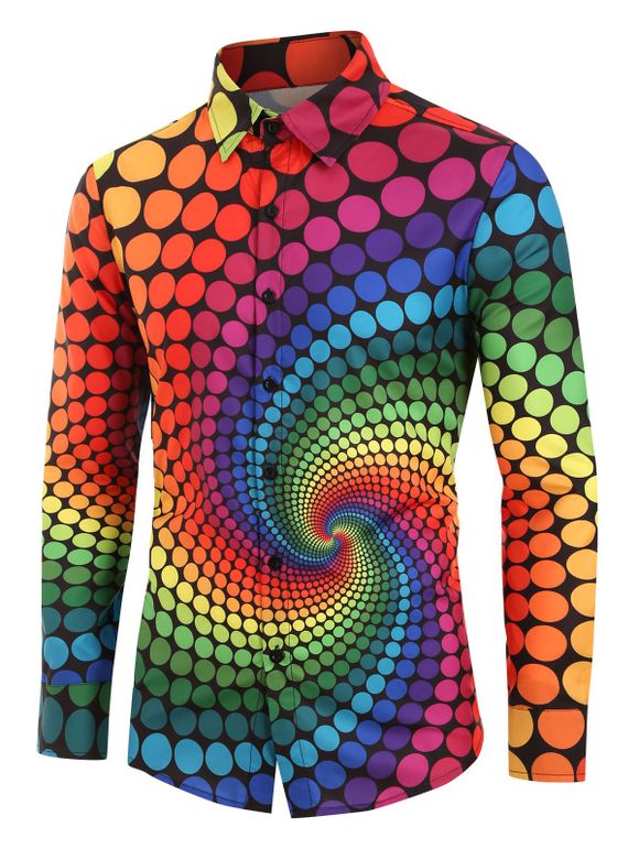 Chemise Colorée à Imprimé Pois à Manches Longues de Grande Taille - multicolor 4XL