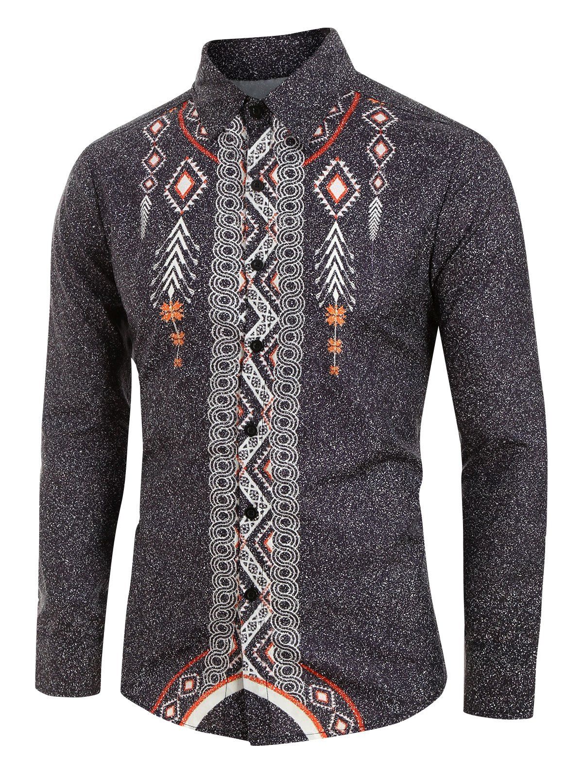 

Plus Size Geometric Floral Print Long Sleeve Shirt, Black