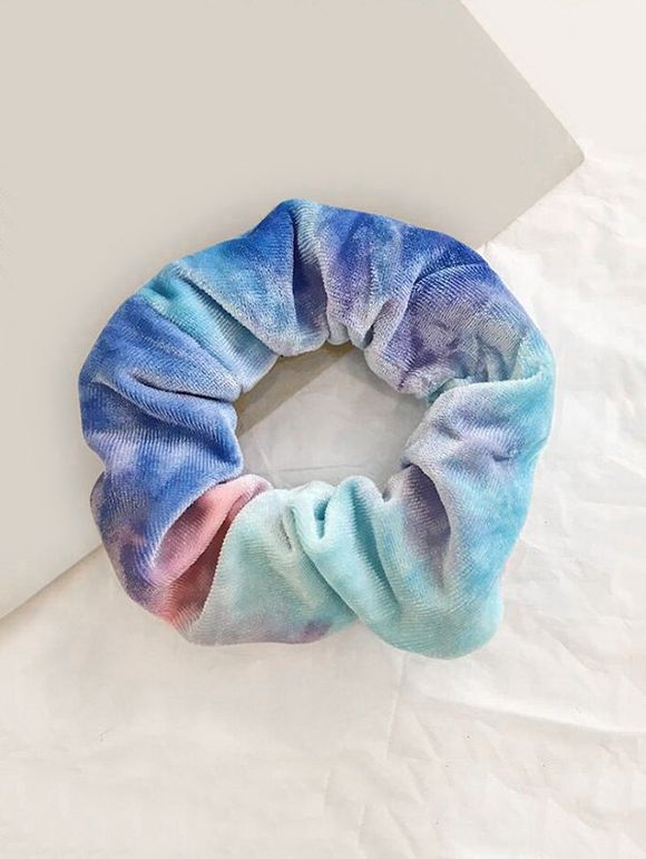 Chouchou Elastique Couleur Dégradée en Tissu en Velours - Bleu Ciel 