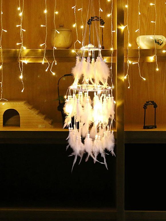 Attrape-Rêve à Suspendre Superposée en Faux Cuir - Blanc 