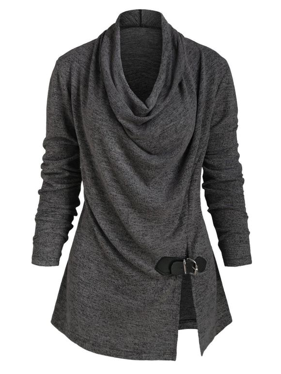 Tricot Bouclé Fendu Chiné à Col Bénitier - Noir 3XL