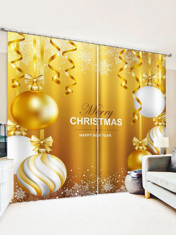 Rideaux de Fenêtre Motif Boule de Noël et Nœud Papillon 2 Panneaux - multicolor W33.5 X L79 INCH X 2PCS