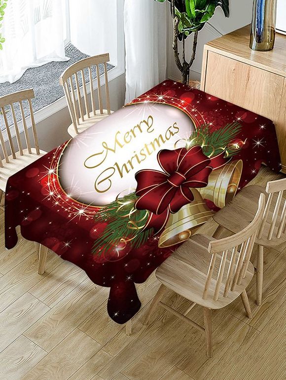 Nappe de Table Joyeux Noël Cloche en Tissu - multicolor 55 X 55 INCH