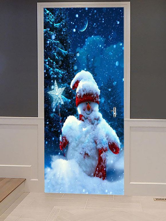 Autocollants de Porte de Noël Décoratifs Bonhomme de Neige Imprimé - multicolor 2PCS X 15 X 79 INCH