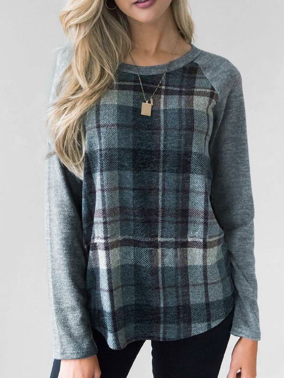 Haut à Carreaux à Manches Raglan - Bleu gris M