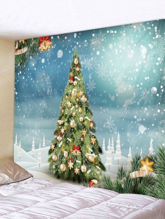 Tapisserie Murale Pendante Art Décoration Boule de Noël Arbre et Neige Imprimés - multicolor W91 X L71 INCH