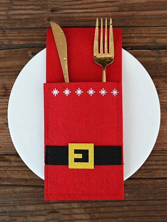 Sac Couvert de Couteaux et Fourchettes Décoration de Noël - Rouge 
