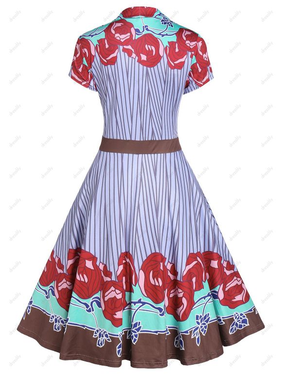 Robe Rétro Evasée à Col Châle - multicolor A 3XL