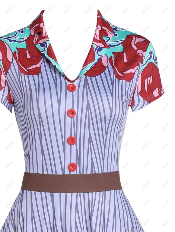 Robe Rétro Evasée à Col Châle - multicolor A 3XL