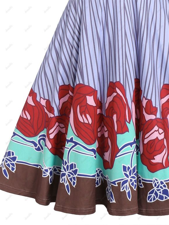 Robe Rétro Evasée à Col Châle - multicolor A 3XL