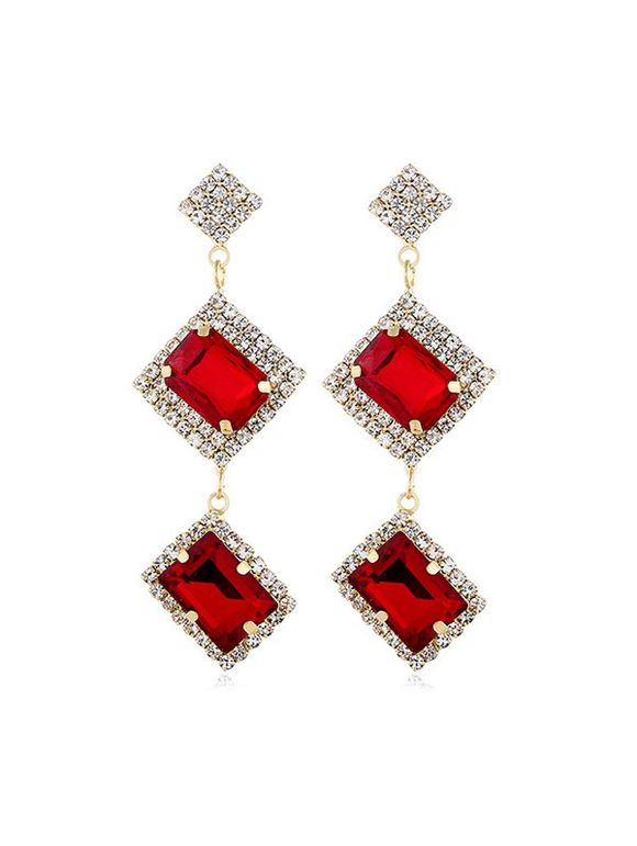 Boucles d'Oreilles Géométriques en Faux Rubis avec Strass - Rouge 