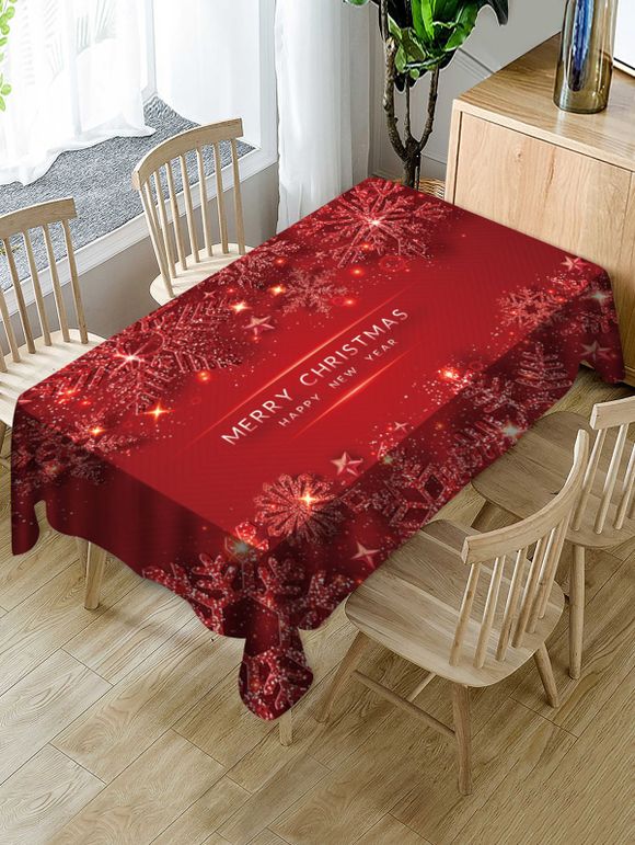 Nappe de Table Joyeux Noël Motif Flocon de Neige en Tissu - Rouge Vineux 60 X 84 INCH