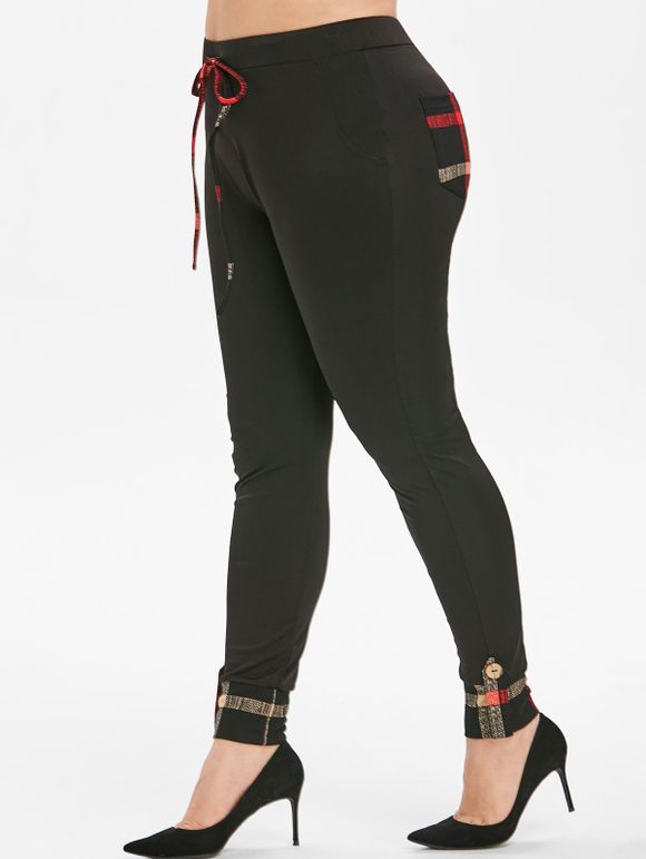 Pantalon de Jogging à Carreaux Jointif de Grande Taille - Noir 3X