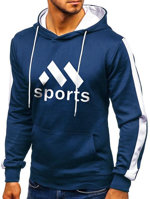 Sweat à Capuche de Sport Graphique avec Poche en Avant en laine - Bleu XL