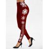 Legging de Noël Flocon de Neige Imprimé - Rouge Vineux 3XL
