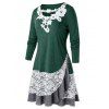 T-shirt Superposé Panneau en Dentelle Applique de Grande Taille à Manches Longues - Vert profond 5X